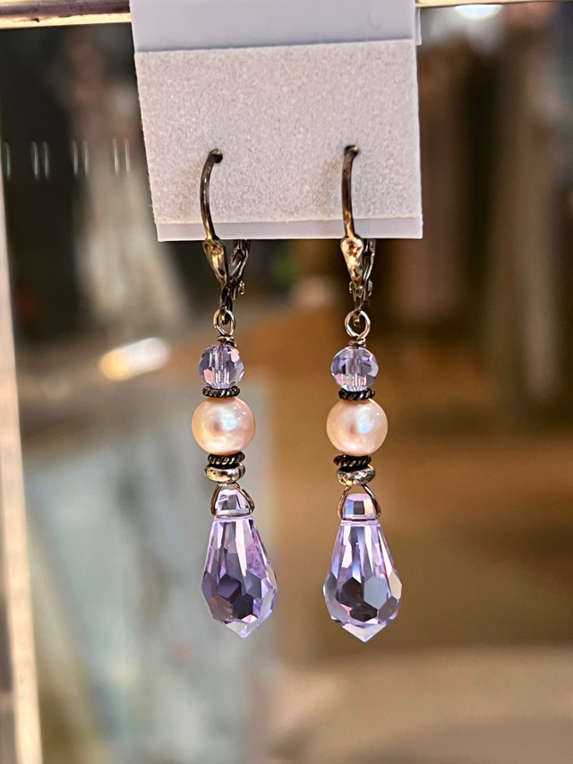 Purple leverback earrings